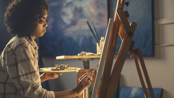 Girl in White and Brown Plaid Long-sleeved Top Painting