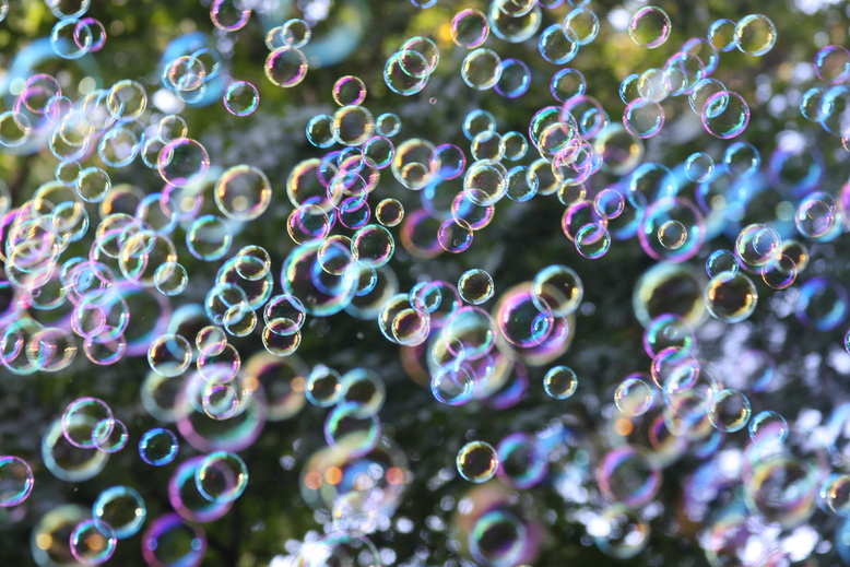 Close-up of a Lot of Soap Bubbles in the Air 